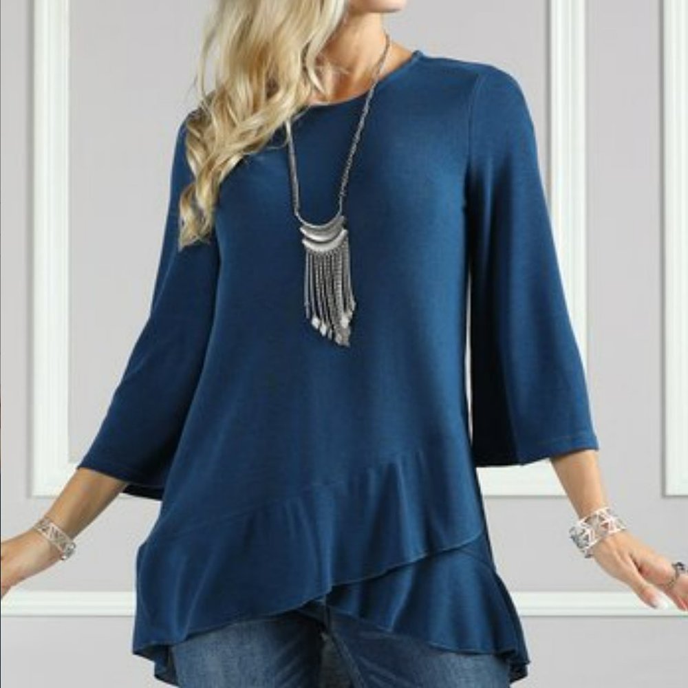 Suzanne Betro Slate Ruffle-Hem Tunic - Size: 2X